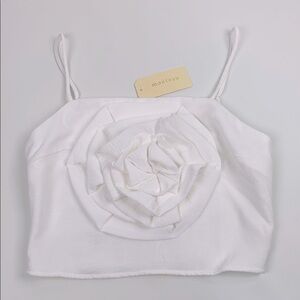 Monteau White Ruffle Floral Crop Tank Top Medium Stretch back Adjustable NWT